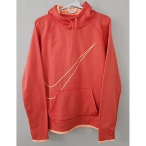 Nike Adult Dri-Fit Big Swoosh Hooded Pullover Sweatshirt Size Large Orange/Coral